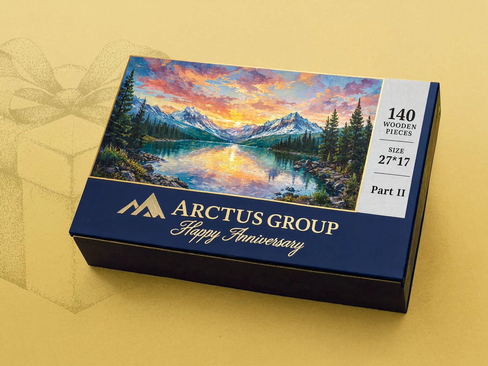 Arctus Group — деревянный пазл на 140 деталей в подарочной коробке «Happy Anniversary», брендированная упаковка к годовщине компании